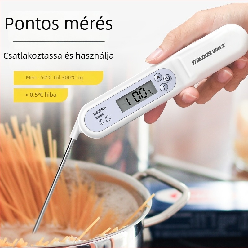 Digitális hőmérő tűszondával – konyhai és élelmiszerhőmérséklet mérésére, nagy pontosságú, digitális kijelző, 1,5V gombakkutárral működik