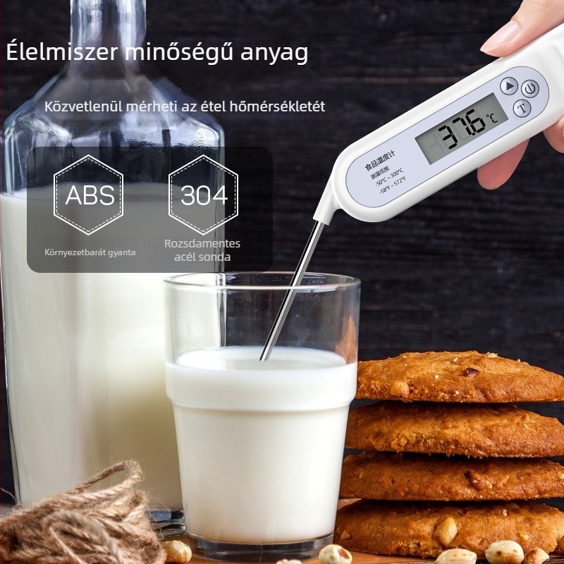 Digitális hőmérő tűszondával – konyhai és élelmiszerhőmérséklet mérésére, nagy pontosságú, digitális kijelző, 1,5V gombakkutárral működik