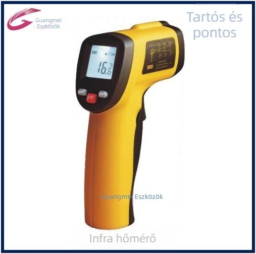 GM-900 kézi infravörös hőmérő, digitális kijelző, érintésmentes, -50–380 °C tartomány, ±1.5 °C pontosság, 1 s válaszidő