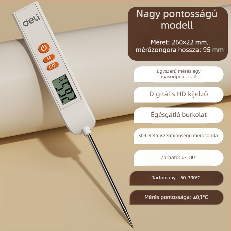 Sondás ételhőmérő – Magas pontosságú konyhai hőmérő vízhez, olajhoz, tejhez és ételekhez, modell DL333310