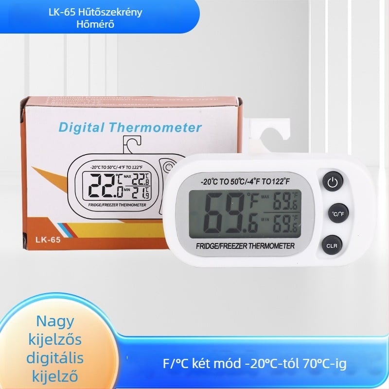 Otthoni intelligens hűtőszekrény hőmérő nagy kijelzővel, elektronikus digitális hőmérő hűtő és fagyasztó számára, pontosság 1,0°C, felbontás 0,1°C, 100 db/csomag