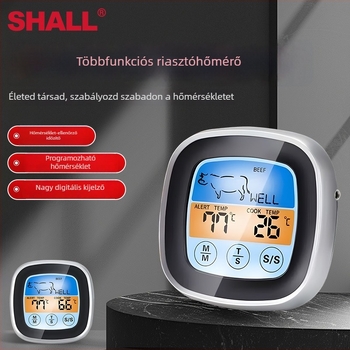 Olajhőmérő rozsdamentes acél szondával, digitális kijelző, időzítő, nagy pontosságú, konyhai sütéshez