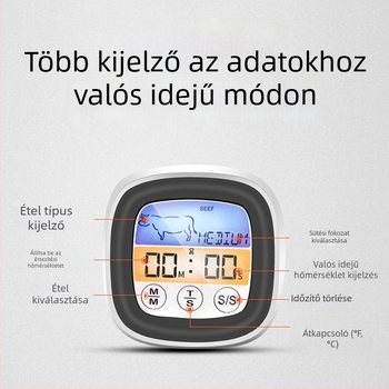 Olajhőmérő rozsdamentes acél szondával, digitális kijelző, időzítő, nagy pontosságú, konyhai sütéshez
