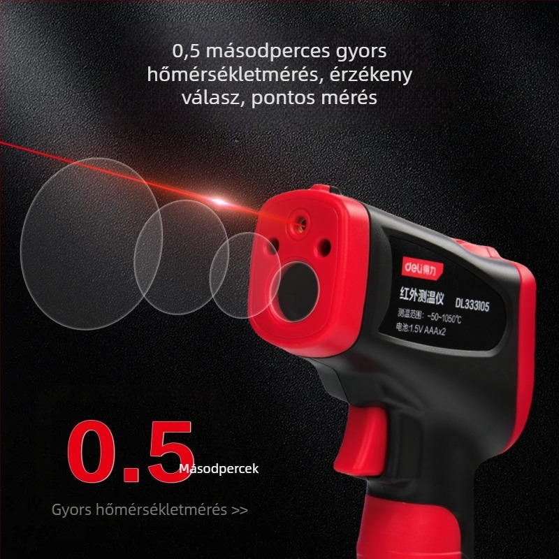 Infravörös hőmérő DL333105 – kézi, termopár-típusú, olajhőmérséklet mérőpisztoly; Márka: Effective; Engedélyezett magánmárka