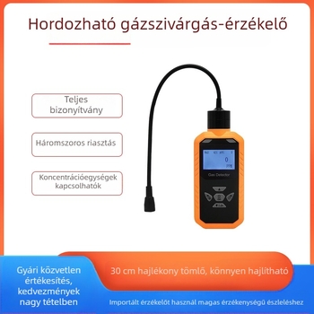 Hordozható gyúlékony gázdetektor, modell 502, tartomány 0-100 LEL és 0-1000 PPM, 1% pontosság, detektálja a metánt, propánt, izobutánt, etánt és más gyúlékony gázokat.