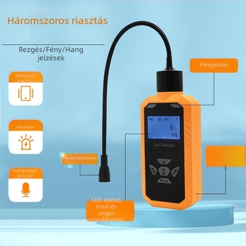 Hordozható gyúlékony gázdetektor, modell 502, tartomány 0-100 LEL és 0-1000 PPM, 1% pontosság, detektálja a metánt, propánt, izobutánt, etánt és más gyúlékony gázokat.