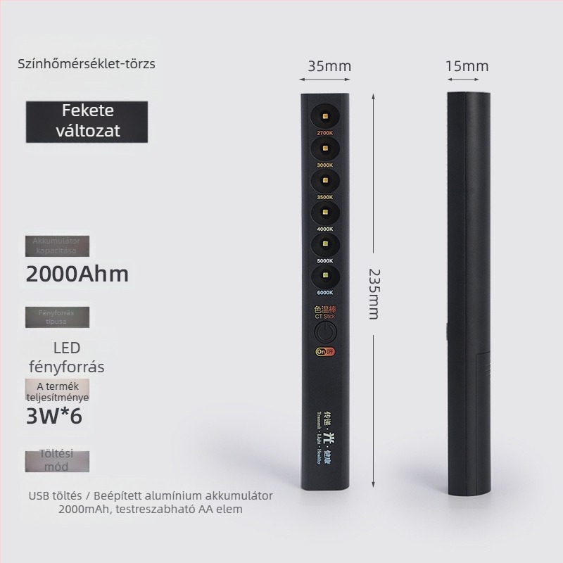 Hordozható színhőmérséklet-mérő LED-del, CRI ≥95, feszültség ≤36V, gombos kapcsoló, műanyag ház