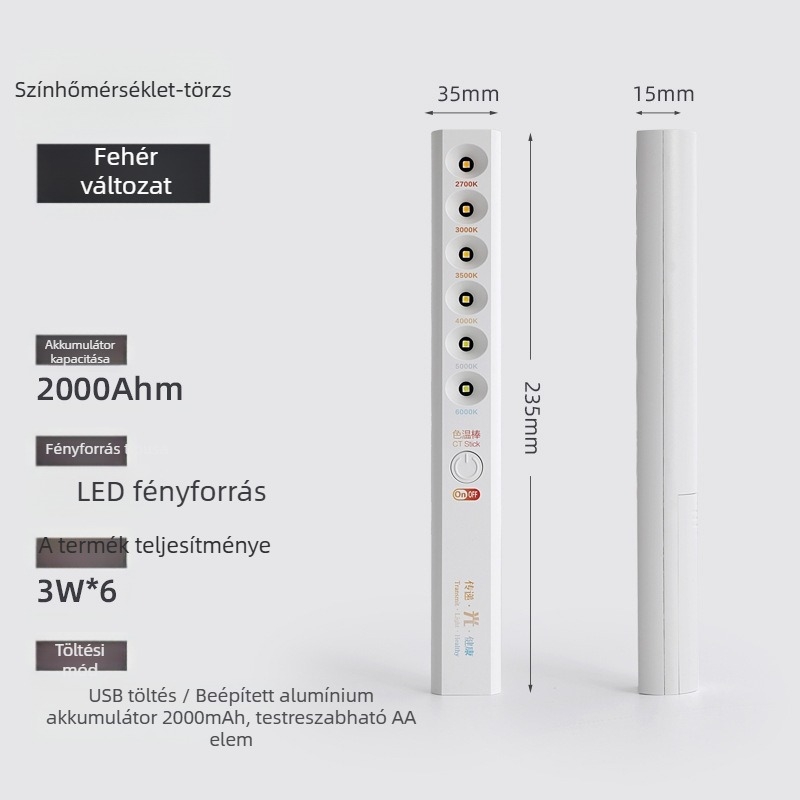 Hordozható színhőmérséklet-mérő LED-del, CRI ≥95, feszültség ≤36V, gombos kapcsoló, műanyag ház
