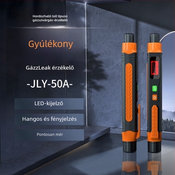 Hordozható éghető gázszivárgás detektor (márkájú JLY-50A) – mérési tartomány 0–1000 ppm, éghető gáz/metán érzékelés, 3 V DC.