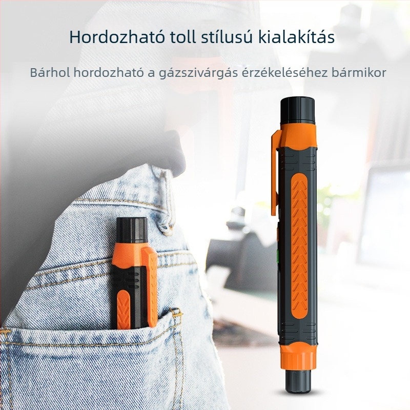 Hordozható éghető gázszivárgás detektor (márkájú JLY-50A) – mérési tartomány 0–1000 ppm, éghető gáz/metán érzékelés, 3 V DC.