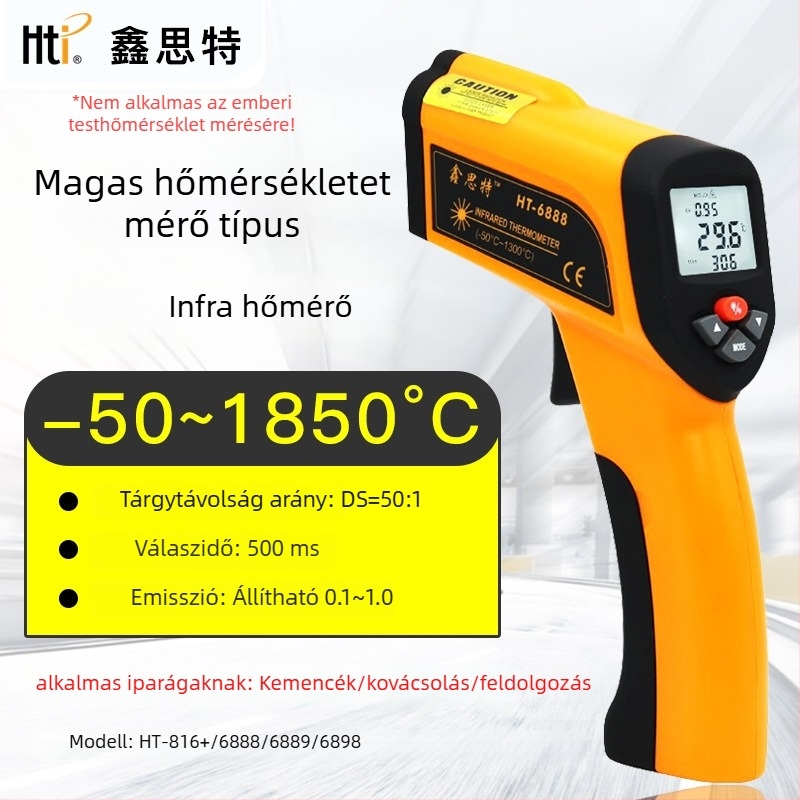 Ipari kovácsoláshoz infravörös hőmérő (1300°C mérés, 9V elem, 500 ms válaszidő)