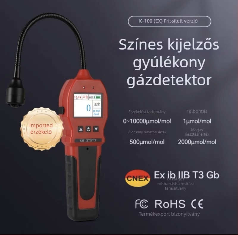 Hordozható gyúlékony gázszivárgás-észlelő - BH-K-100(EX); riasztás freonra, cseppfolyósított gázra és földgázra