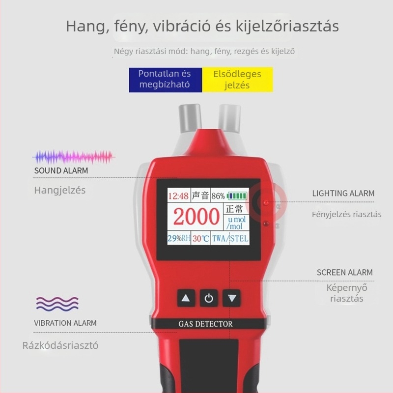 Hordozható gyúlékony gázszivárgás-észlelő - BH-K-100(EX); riasztás freonra, cseppfolyósított gázra és földgázra