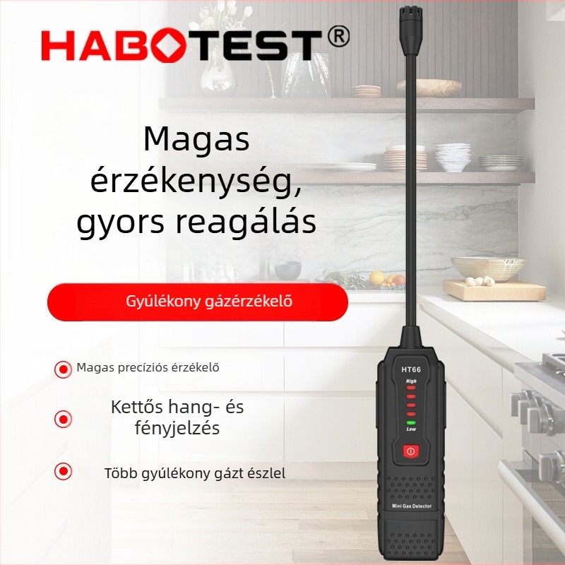 Huabo HT66 hordozható gyúlékony gázszivárgás érzékelő, mérési tartomány 0–1000 ppm, 10% pontosság, 2x1.5V AAA tápegység