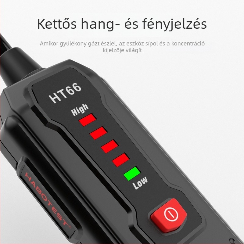 Huabo HT66 hordozható gyúlékony gázszivárgás érzékelő, mérési tartomány 0–1000 ppm, 10% pontosság, 2x1.5V AAA tápegység