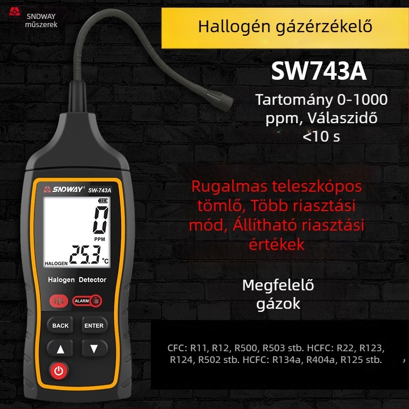 SNDWAY SW743A halogén szivárgásdetektor, 0-1000 ppm