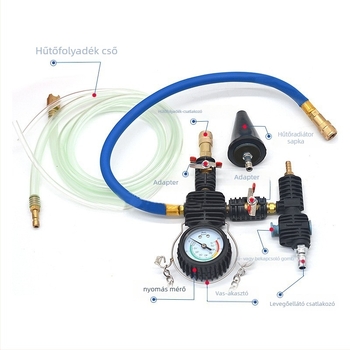 3 részes autóhűtő radiátor töltőeszközök készlet nyomásmérővel, szivárgásvizsgálóval és vákuumos töltővel
