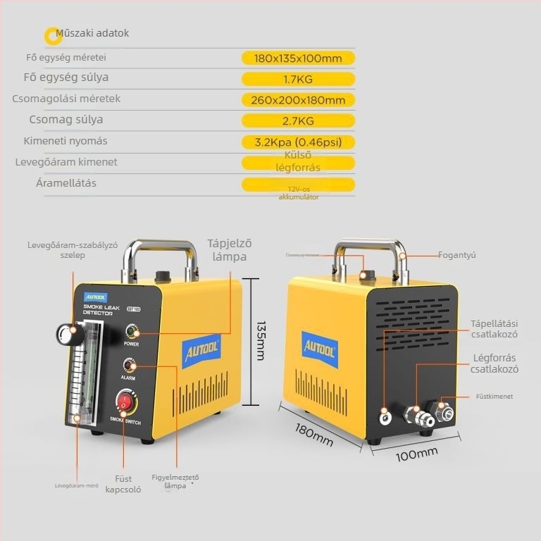 Autool SDT103 Autóipari füstszivárgás-detektor EVAP, 110–220V, 0–40°C, Autódiagnosztikai műszer, Modell SDT103