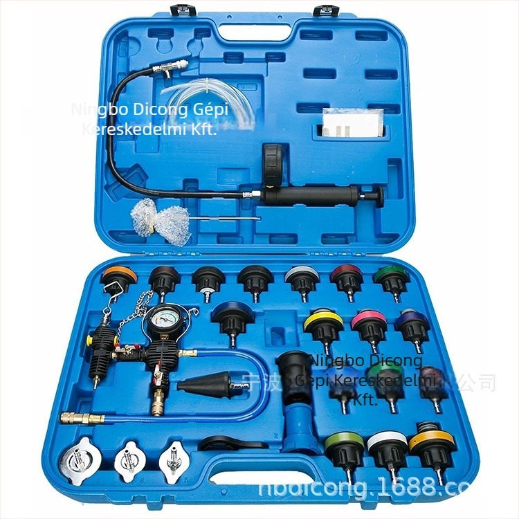 VIKTEC 28 darabos autóvíztartály-teszter készlet – PP anyag, nyomásmérő és szivárgásdetektáló eszközök