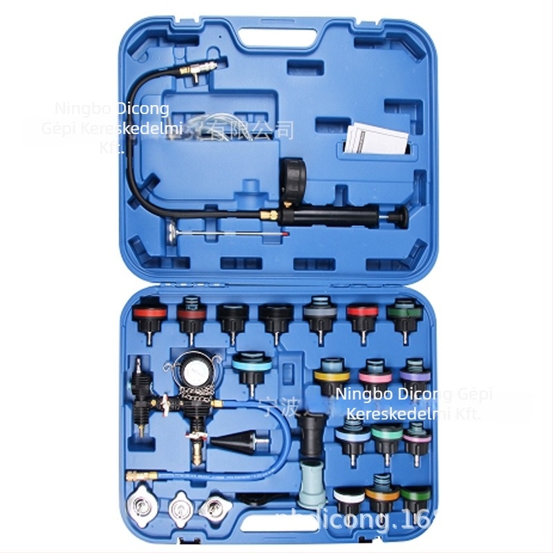 VIKTEC 28 darabos autóvíztartály-teszter készlet – PP anyag, nyomásmérő és szivárgásdetektáló eszközök