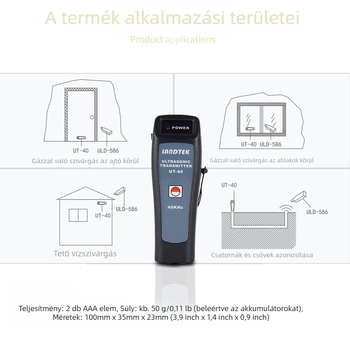UT-40 Lantai hordozható ultrahangos szivárgásdetektor, hullámszerű jelgenerátor, 40 kHz, modell UT-40, tömeg körülbelül 50 g