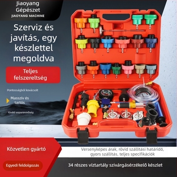 34 darabos víztartály-szivárgás detektor készlet, nylonnal megerősített fedéllel és alumínium ötvözetű légcsővel, autójavításhoz