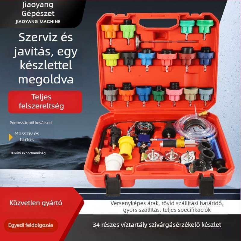 34 darabos víztartály-szivárgás detektor készlet, nylonnal megerősített fedéllel és alumínium ötvözetű légcsővel, autójavításhoz