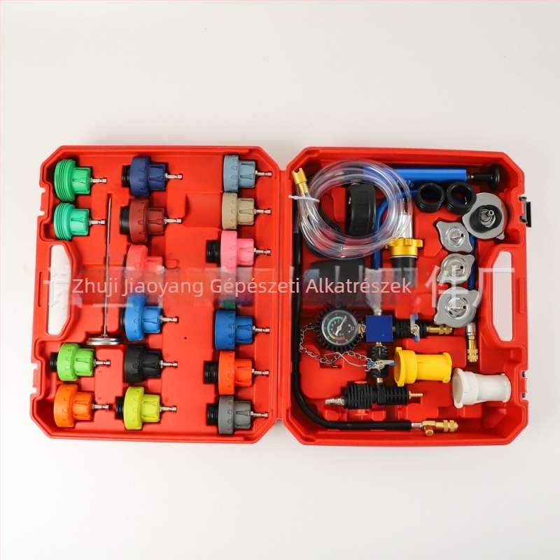 34 darabos víztartály-szivárgás detektor készlet, nylonnal megerősített fedéllel és alumínium ötvözetű légcsővel, autójavításhoz