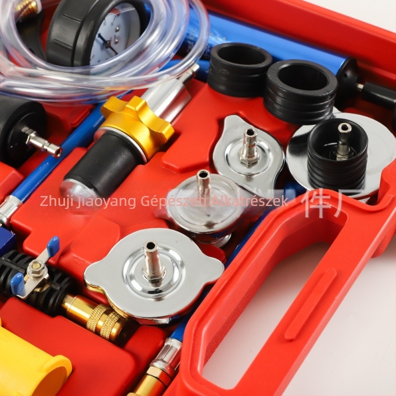 34 darabos víztartály-szivárgás detektor készlet, nylonnal megerősített fedéllel és alumínium ötvözetű légcsővel, autójavításhoz