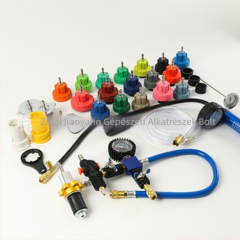 34 darabos víztartály-szivárgás detektor készlet, nylonnal megerősített fedéllel és alumínium ötvözetű légcsővel, autójavításhoz