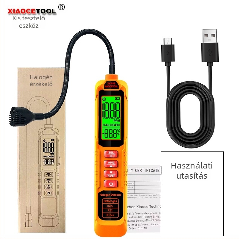XIAOCETOOL XC65A/B halogén szivárgásdetektor, 0-1000 ppm, R22/R32/R134a-hoz