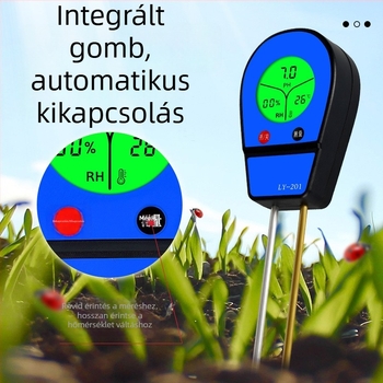Többfunkciós talajtester nedvesség, pH, hőmérséklet és termékenység mérésére szobanövényekhez és kerti növényekhez