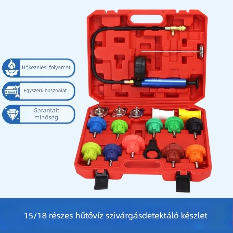 CLautool műanyag víztartály szivárgásdetektor készlet autójavításhoz, 15-18 darabos készlet, fagyálló és hűtőfolyadék cseréjéhez.