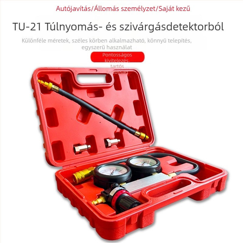 TU-21 henger szivárgás detektor motor nyomáspróbájához – szénacél, gumi, manométer