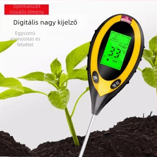 Többparaméteres talajteszter cserepes növényekhez: nedvesség, pH, fény, tápanyagok, hőmérséklet