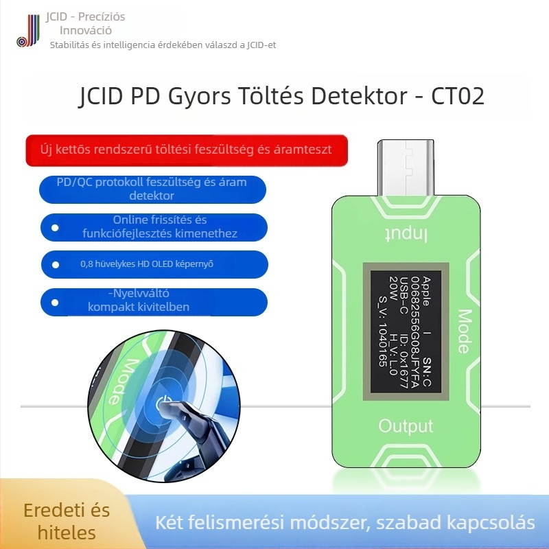 CT02 PD/QC gyors töltés tesztelő műszer tételes teszthez — Teljesítmény-tartomány 0-100W, Súly 12, Környezeti hőmérséklet 30°C