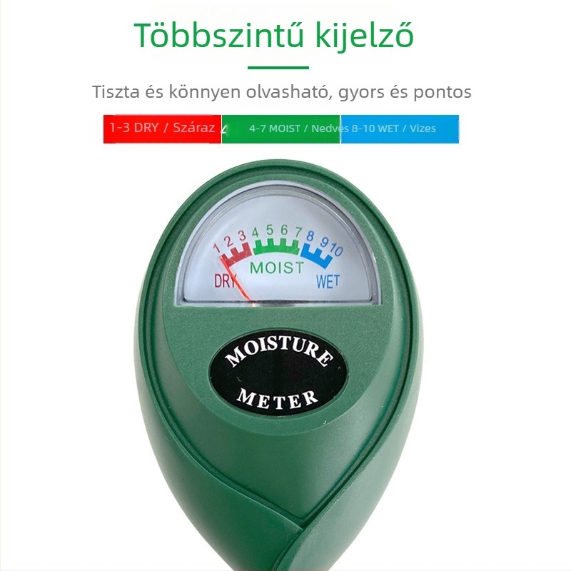 Cserepes növények talajnedvesség-mérője, háztartási használatra, egytűs mérőfej, pontos talajnedvesség-elemzés.