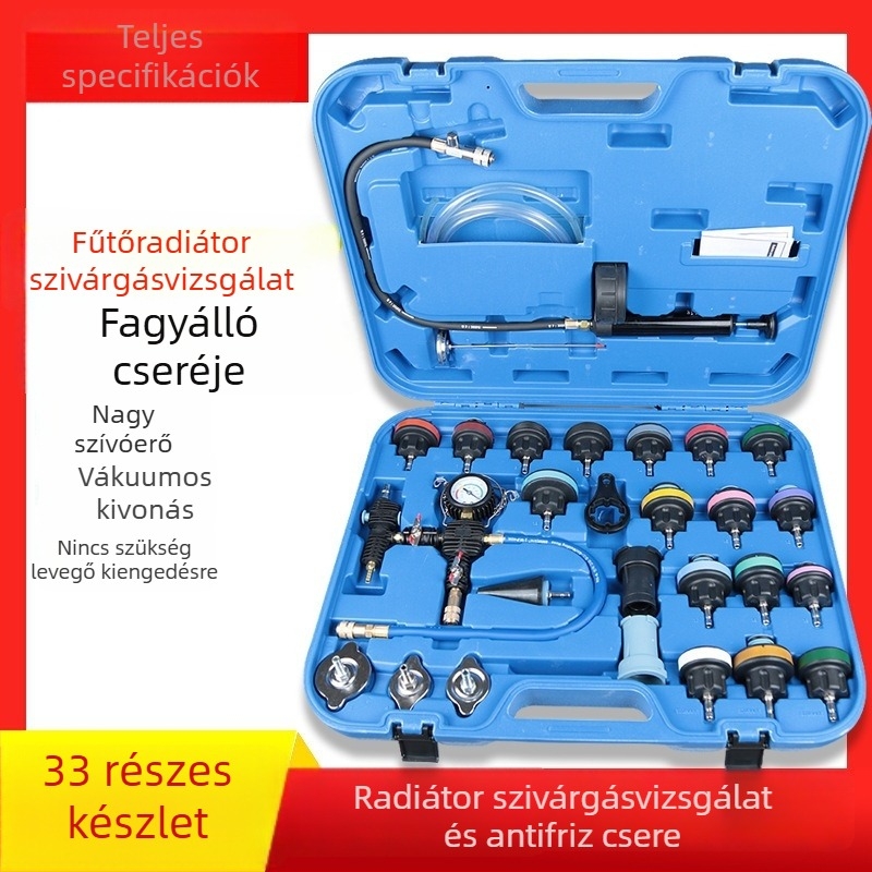 Gépjármű hűtőrendszer nyomás- és szivárgásvizsgáló készlet, 28 darabos vákuumos tesztkészlet a hűtőfolyadék cseréhez