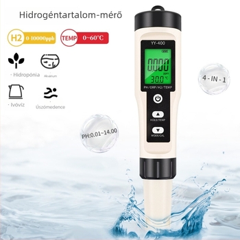 4-az-1-ben hidrogénben gazdag víz minőségi teszter: pH mérő, savtartalom mérő, ORP és hőmérséklet