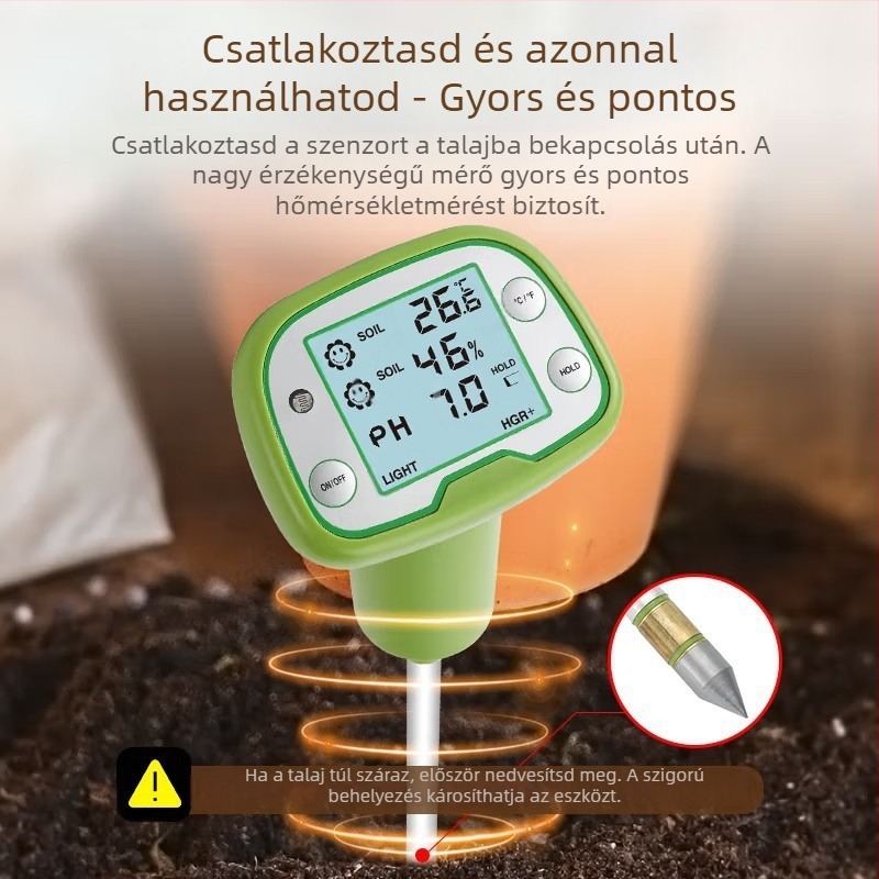 4 az 1-ben talajtester: hőmérséklet, nedvesség, fény és pH mérése; nagy pontosságú talajdetektor gyümölcsösök és kertek számára