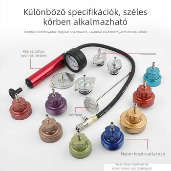 Gépjármű hűtőrendszer nyomáspróba és szivárgásdetektor készlet, 34 darab, vákuum-nyomásmérő, modell jkfj578jk3412