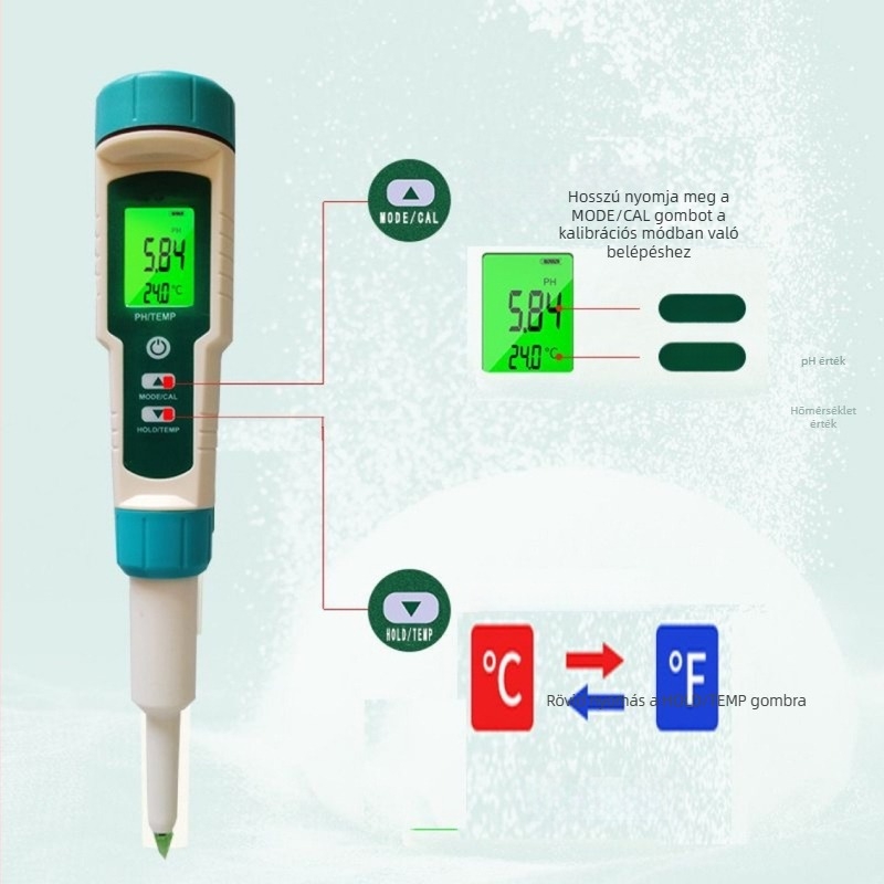 Hordozható pH-mérő SY-1030 – digitális kijelző, üveg szonda, 0–14 pH tartomány, 0,01-es pontosság, hőmérséklet-kompenzáció 0–60°C