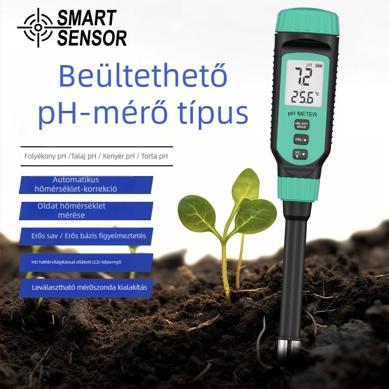 Hordozható pH-mérő PH818T, Hima – digitális kijelző, hegyes sonda, 0.0–14.0 pH tartomány, ±0.1 pH pontosság, hőmérséklet-kompenzáció 0–70°C, 1.5V tápegység