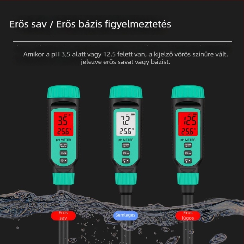 Hordozható pH-mérő PH818T, Hima – digitális kijelző, hegyes sonda, 0.0–14.0 pH tartomány, ±0.1 pH pontosság, hőmérséklet-kompenzáció 0–70°C, 1.5V tápegység
