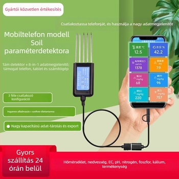 5-tűs USB talajanalizátor okostelefonnal – EC, nitrogén, foszfor, kálium és pH mérése