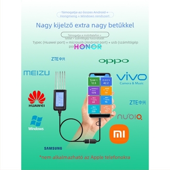 5-tűs USB talajanalizátor okostelefonnal – EC, nitrogén, foszfor, kálium és pH mérése