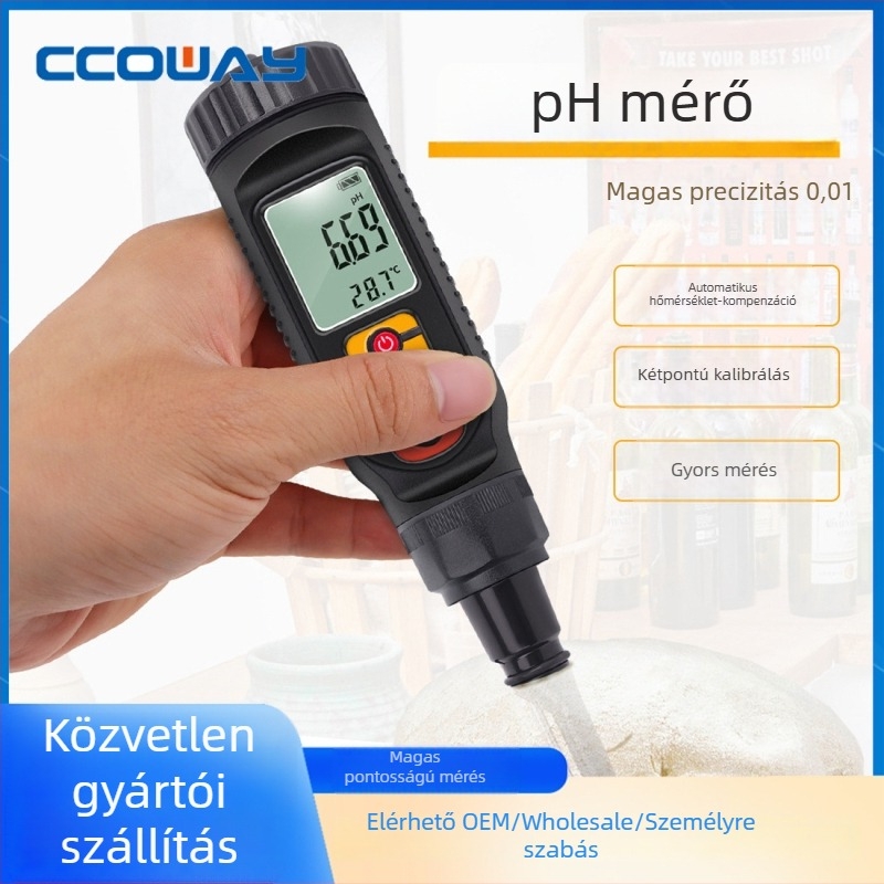 Hordozható pH-mérő PH-08 akváriumhoz — 0–14 pH tartomány, 0,1 pH pontosság, LCD kijelző, kompozit elektróda, hőmérséklet-kompenzáció 0–50°C