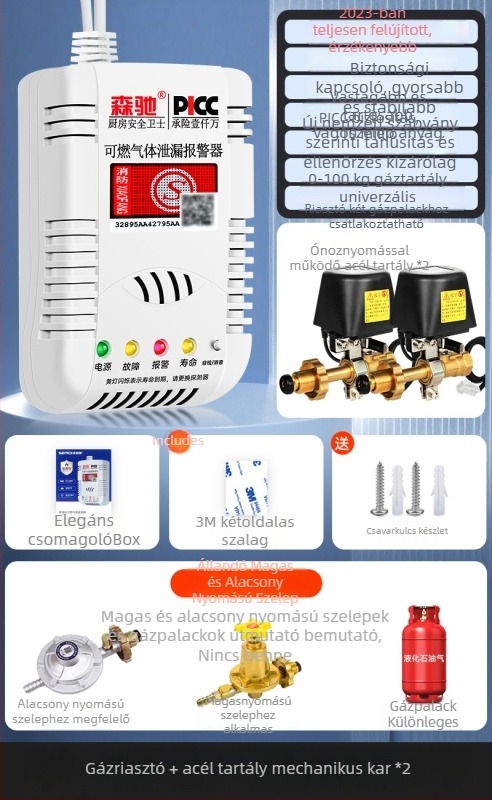 Senchi MQ08 Fix telepítésű gázszivárgás-riasztó automatikus záróventilllel éghető gázokhoz