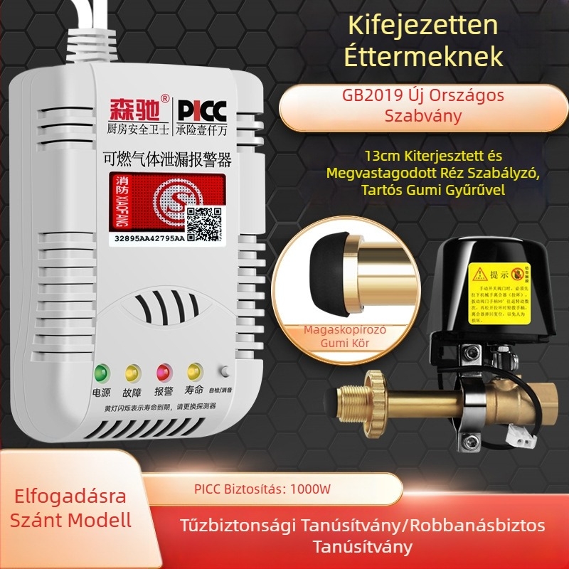 Senchi MQ08 Fix telepítésű gázszivárgás-riasztó automatikus záróventilllel éghető gázokhoz