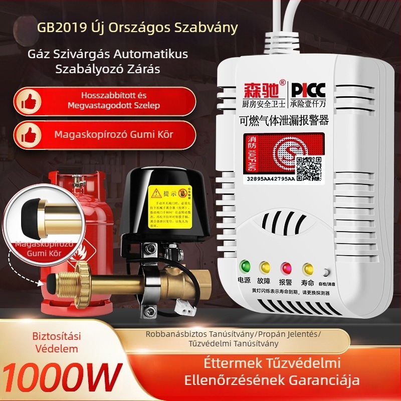 Senchi MQ08 Fix telepítésű gázszivárgás-riasztó automatikus záróventilllel éghető gázokhoz